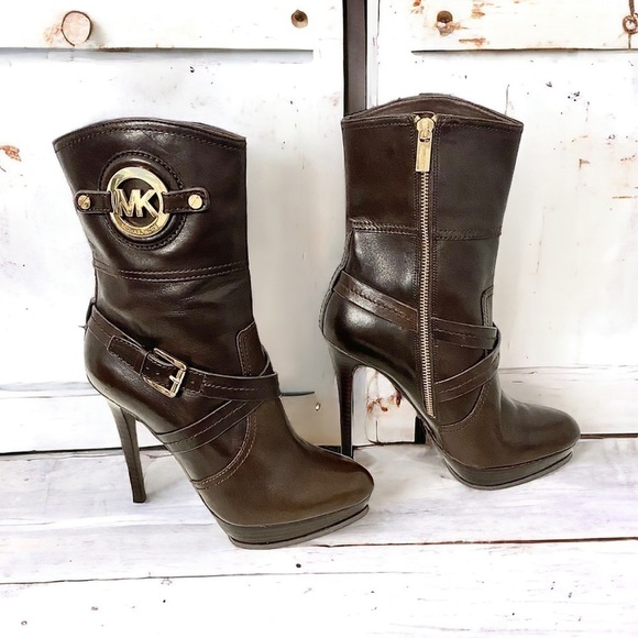 Michael Kors Stockard Platform Stiletto Brown Leather Ankle Booties, Size 7.5 - Picture 1 of 15